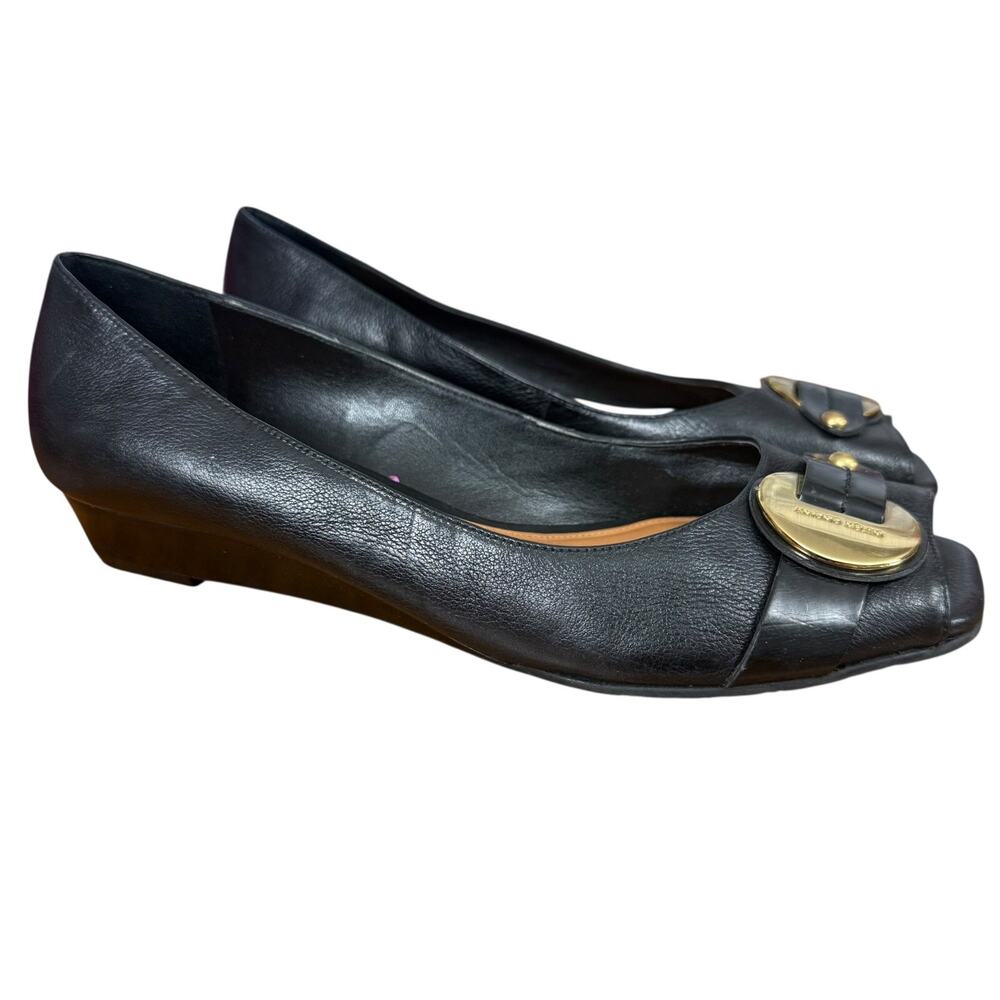 ANTONIO MELANI Black Wedge Heels with Gold Detail